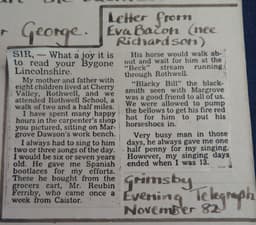 Letter in the Grimsby Evening Telegraph