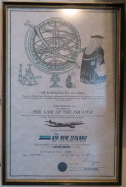 Certificate for crossing the equator