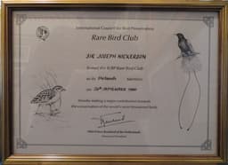 Rare Bird Club membership certificate